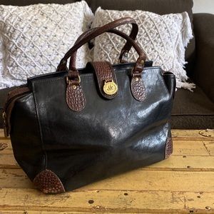 VINTAGE BRAHMIN DESIGNER BLACK 100% LEATHER BROWN CROC STRUCTURED BAG PURSE